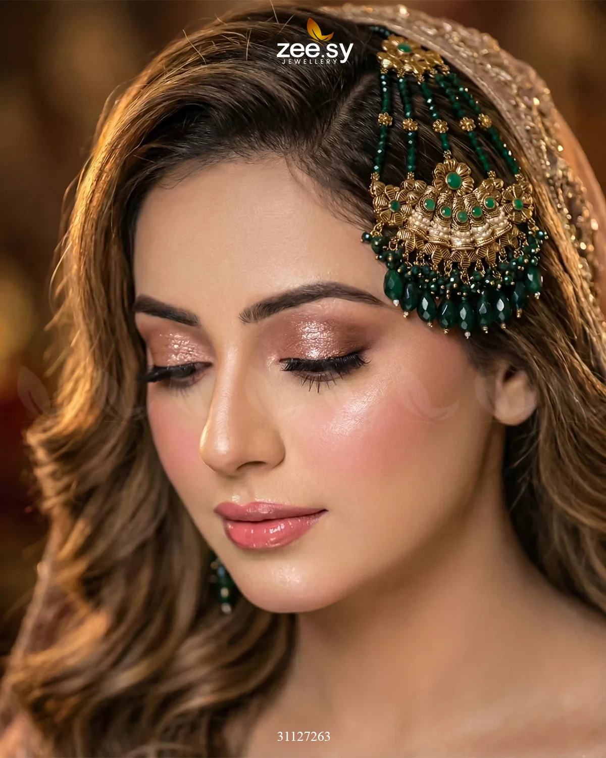 Zeesy Antique Bloom Pearl Cascade Jhumar - Image 8