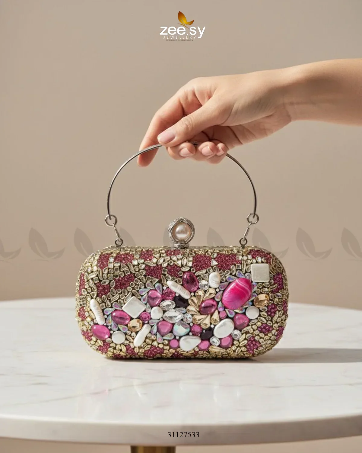 Zeesy Berry Toned Crystal Fiesta Bag - Image 4