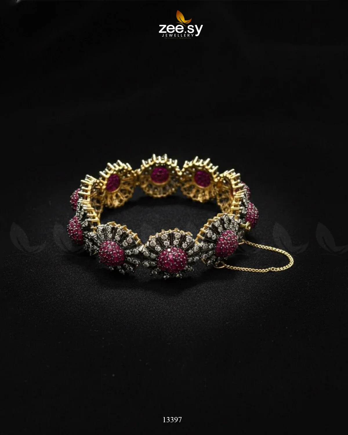 Zeesy Regal Two-Tone Floral Cluster Bangle - Image 5