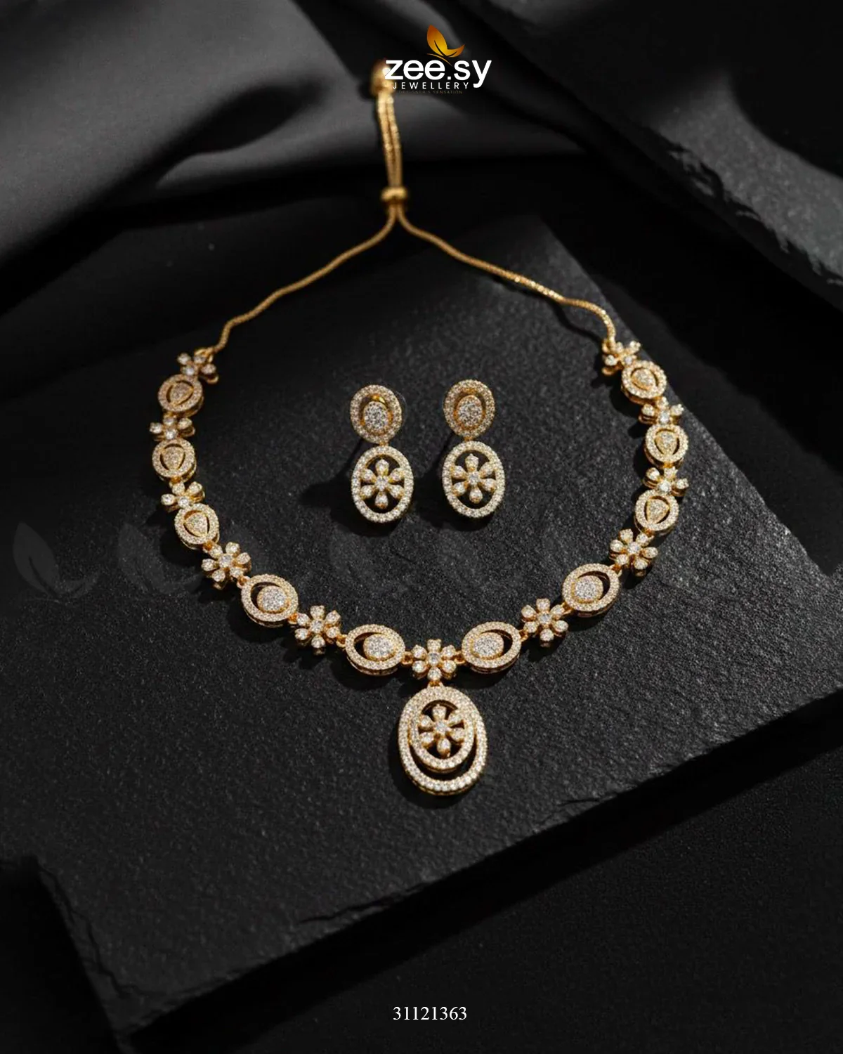 Zeesy Dainty Oval Floral Necklace Set - Image 4