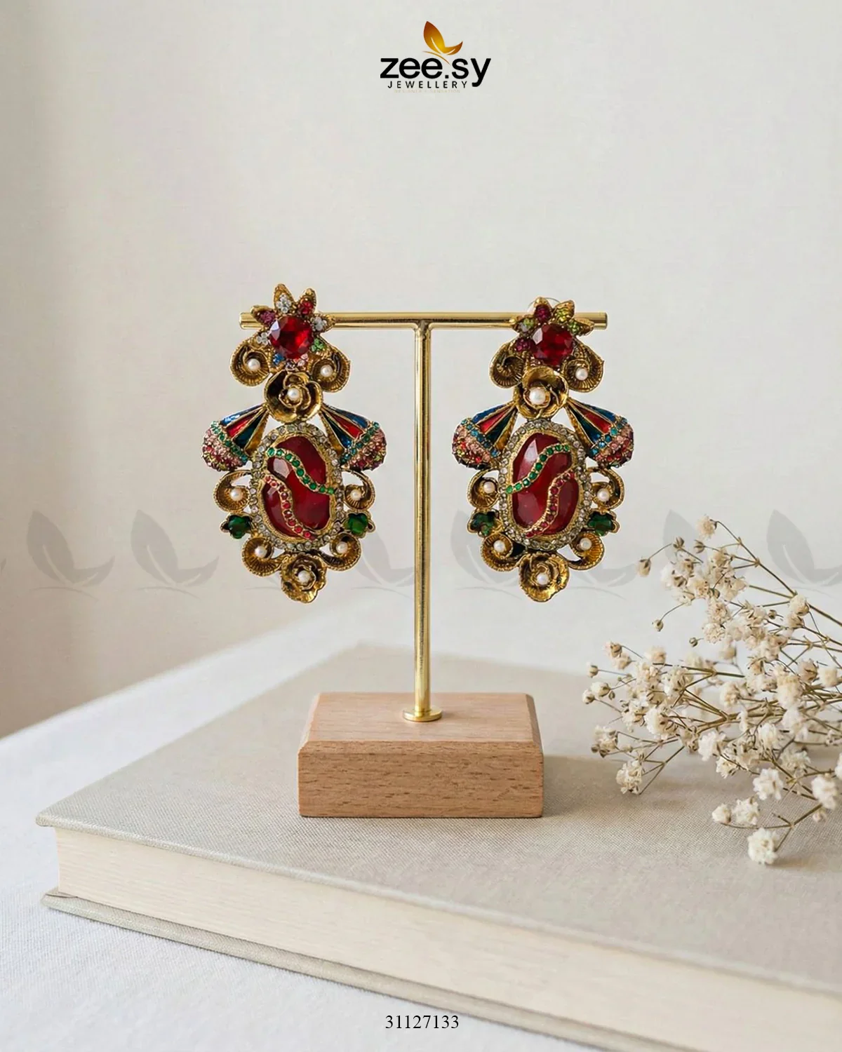 Zeesy Diana Ruby Beads Earrings - Image 3