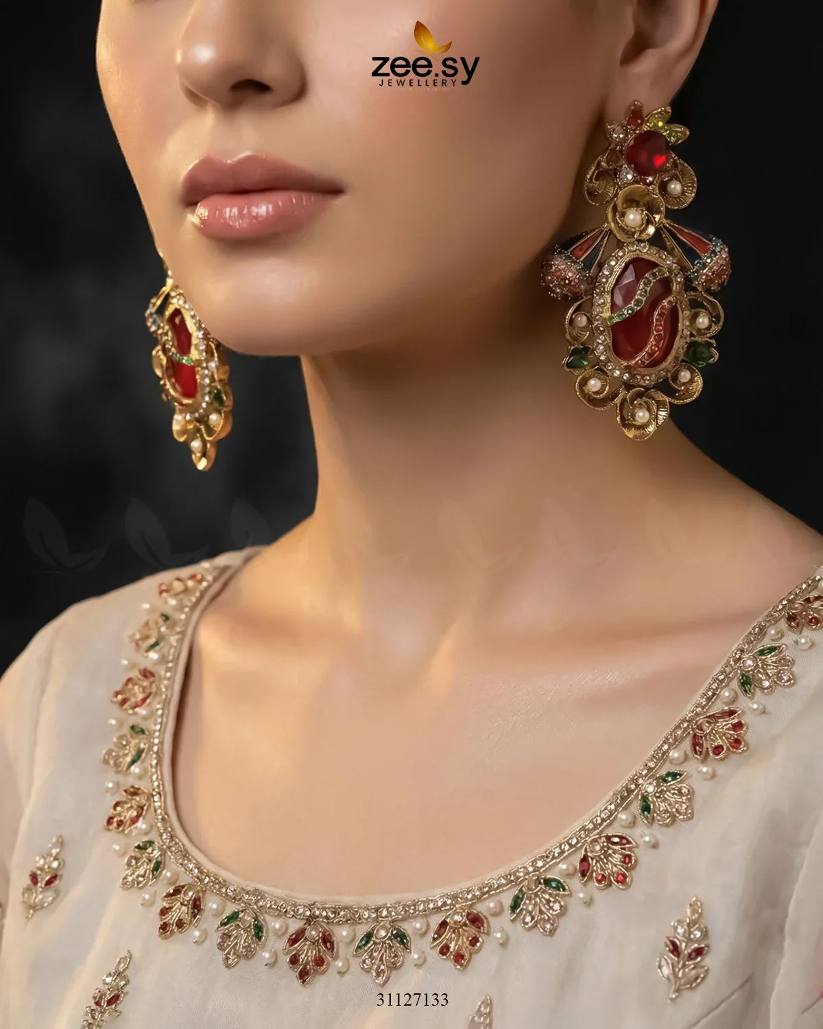 Zeesy Diana Ruby Beads Earrings - Image 4