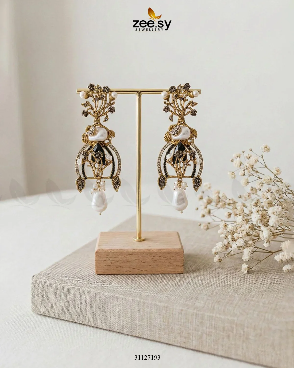 Zeesy Elaborate Baroque Pearl Earrings - Image 3
