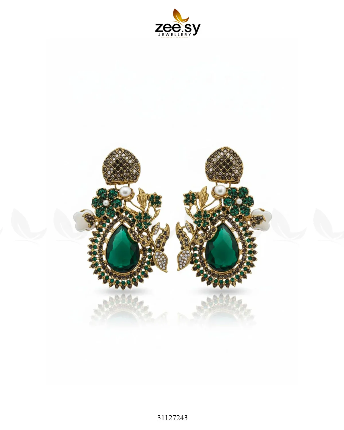 Zeesy Emerald Baroque Pearl Earrings - Image 2
