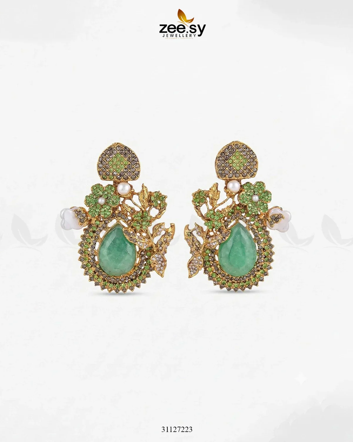 Zeesy Emerald Baroque Pearl Earrings - Image 4