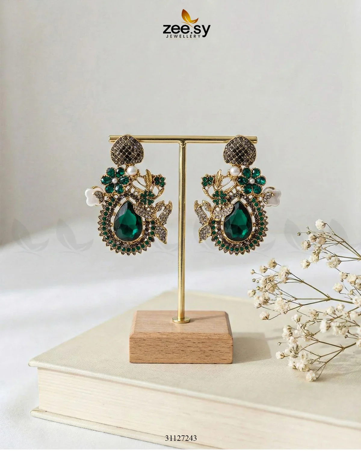 Zeesy Emerald Baroque Pearl Earrings - Image 5
