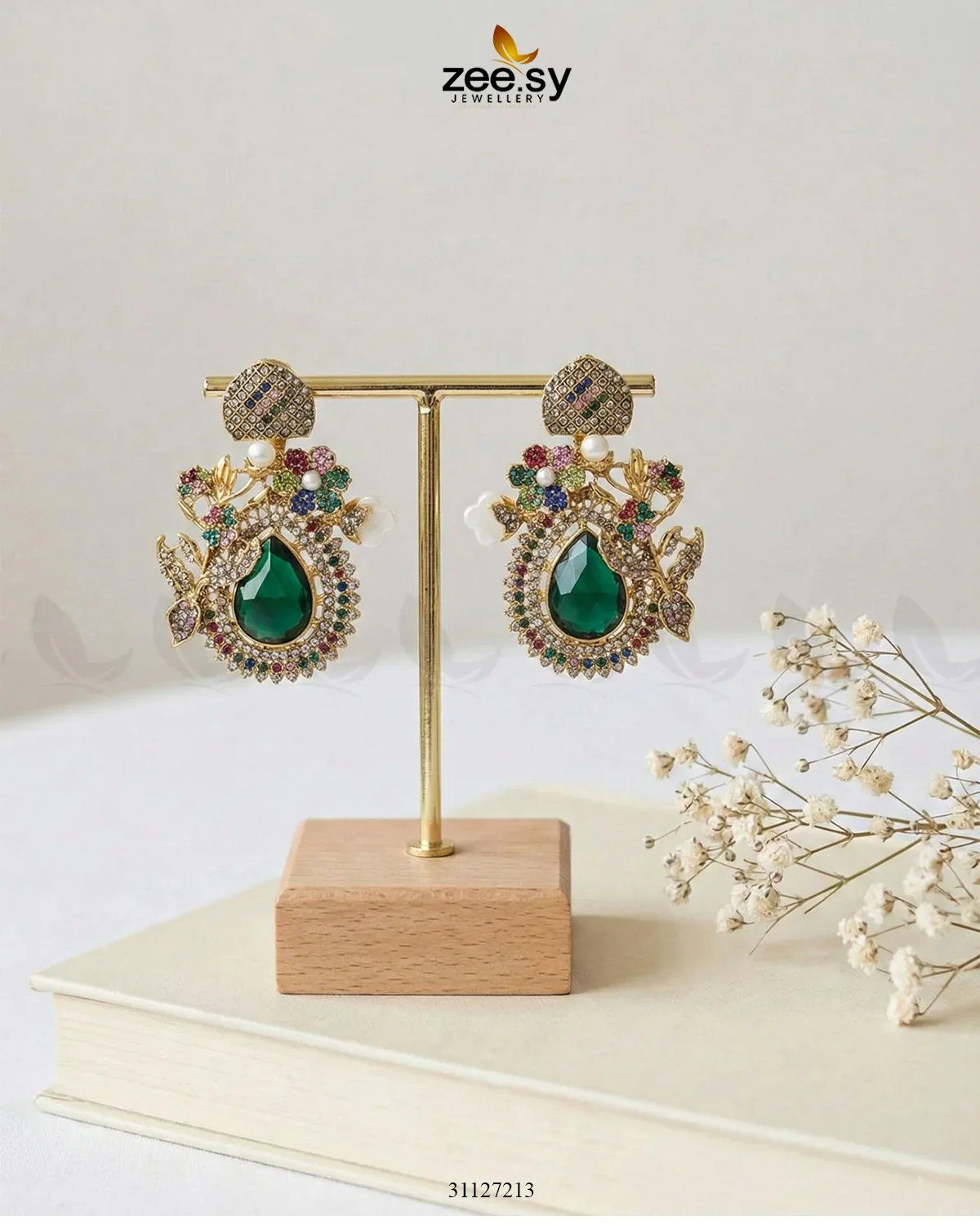 Zeesy Emerald Baroque Pearl Earrings - Image 8