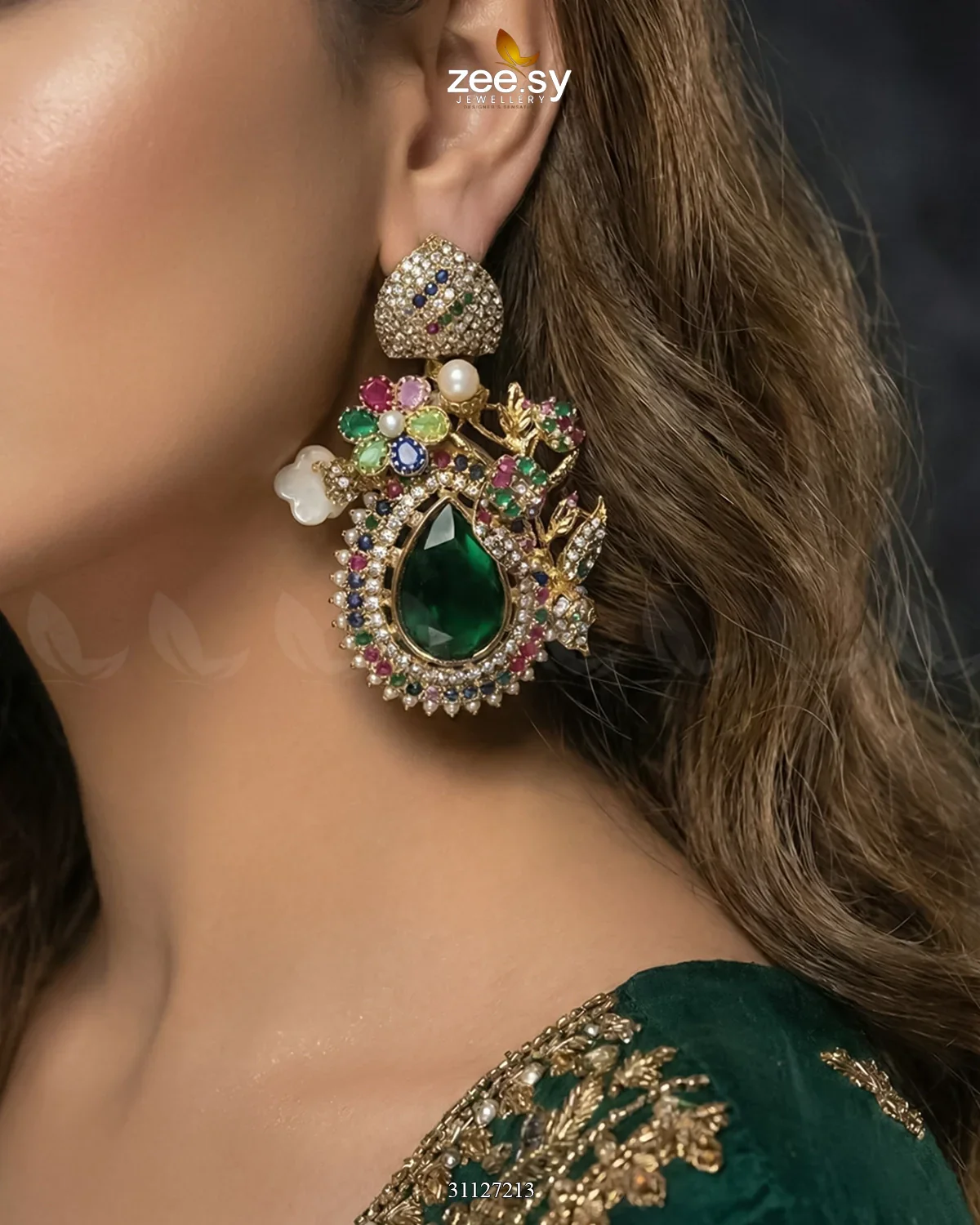 Zeesy Emerald Baroque Pearl Earrings - Image 9