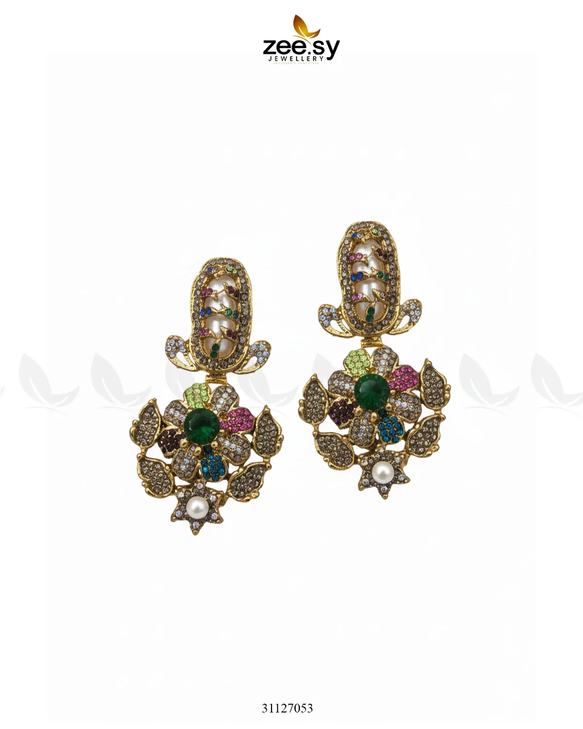 Zeesy Emerald Turkish Mother Pearl Earrings - Image 4