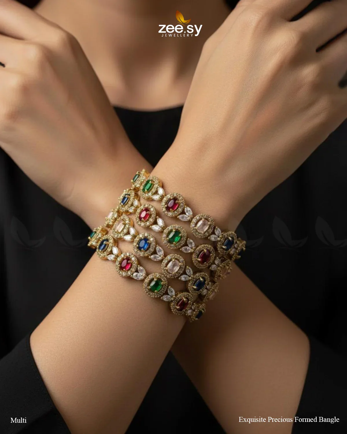 Zeesy Exquisite Precious Formed Bangles - Multi