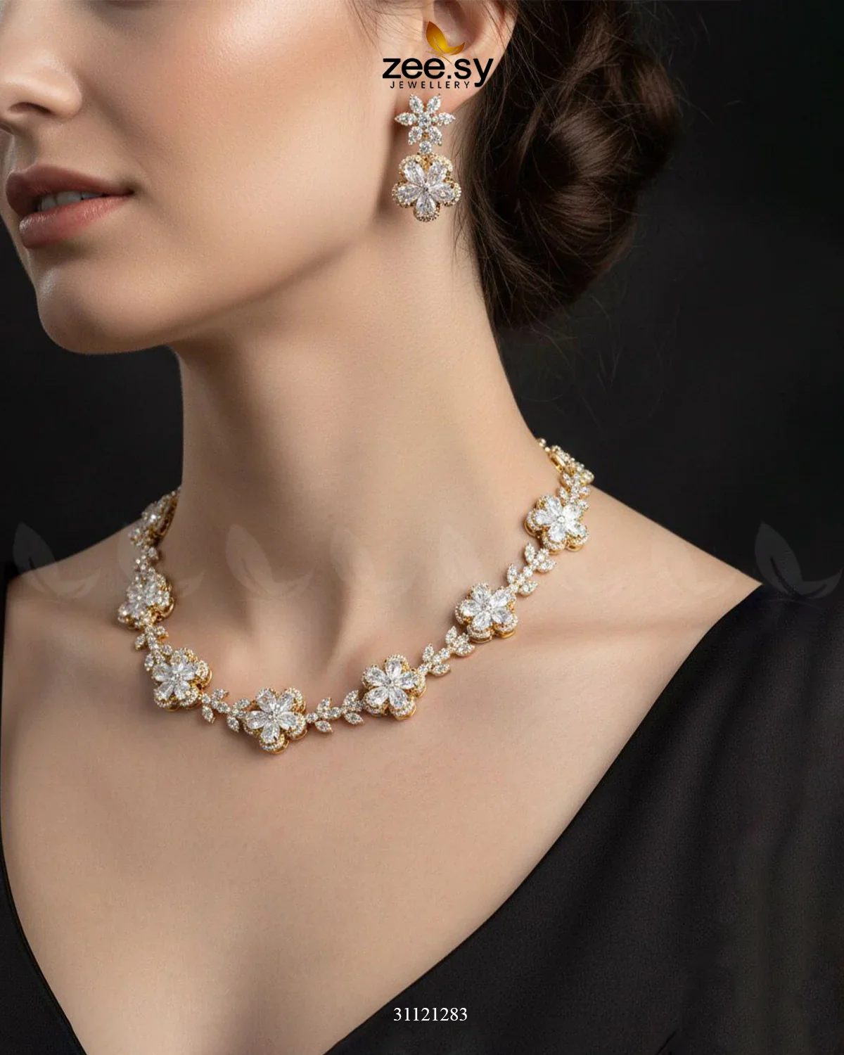 Zeesy Floral Cubic Stone Necklace Set - Image 6