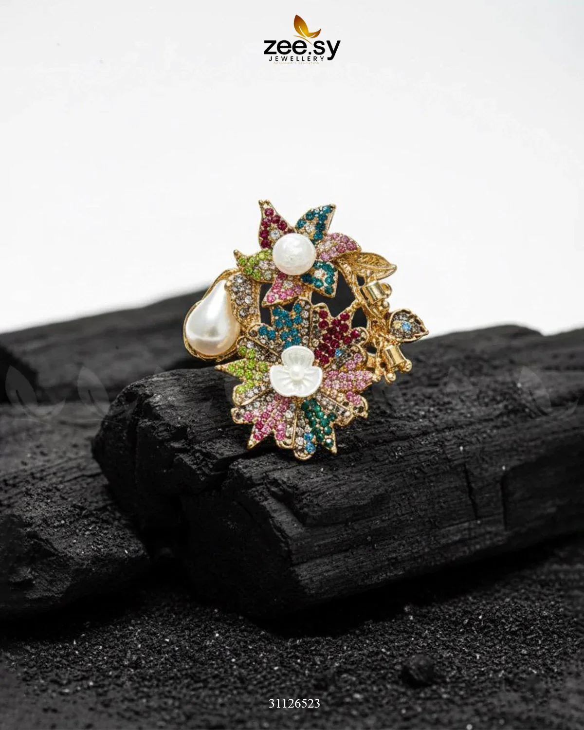 Zeesy Flower Brooch Turkish Style Ring - Image 3