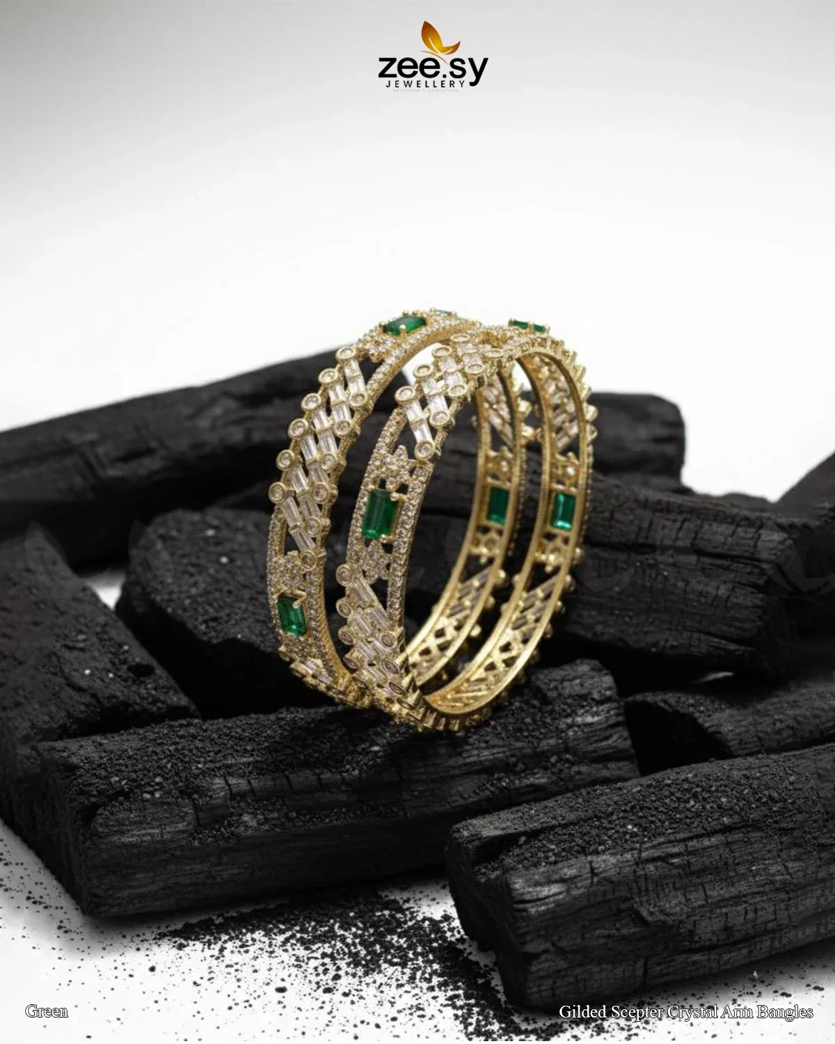 Zeesy Gilded Scepter Crystal Arm Bangles - Image 3