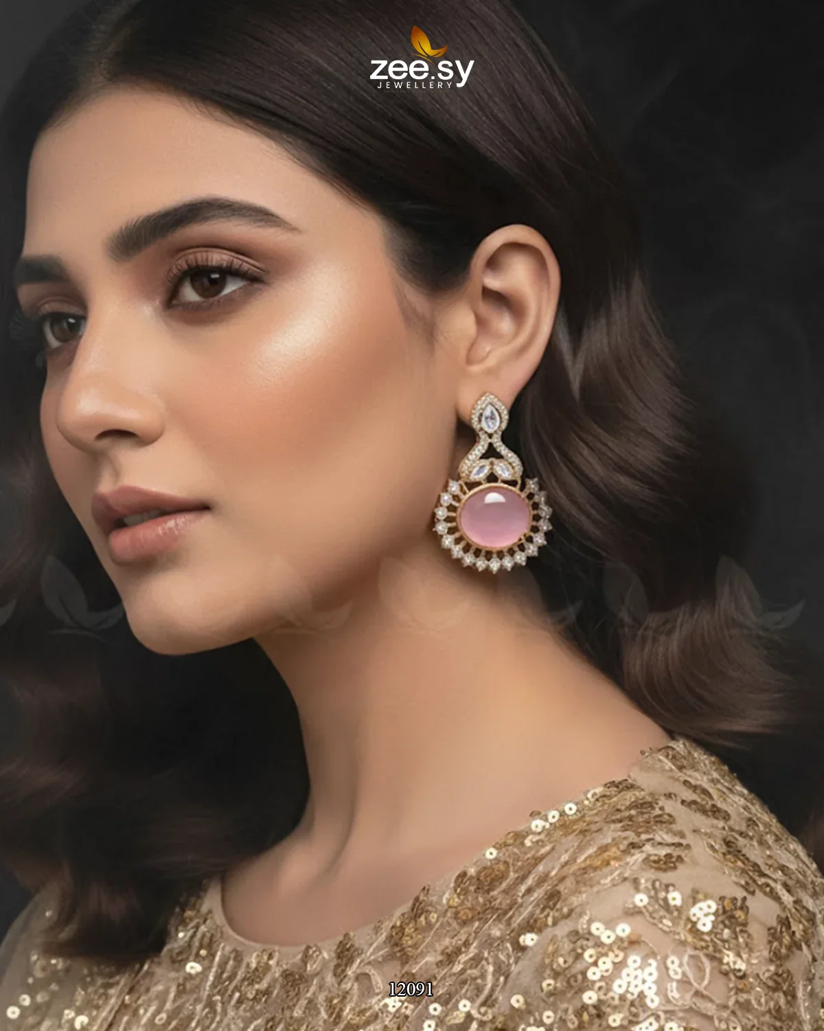 Zeesy Golden Aaina-E-Dil Earrings - Image 7