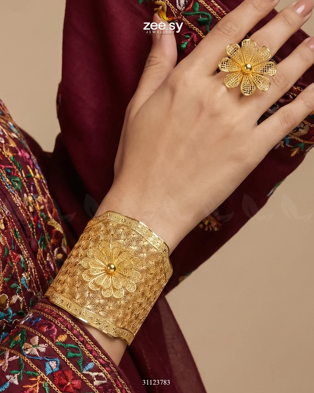 Zeesy Handcrafted Floral Jali Bangle Set - Image 3