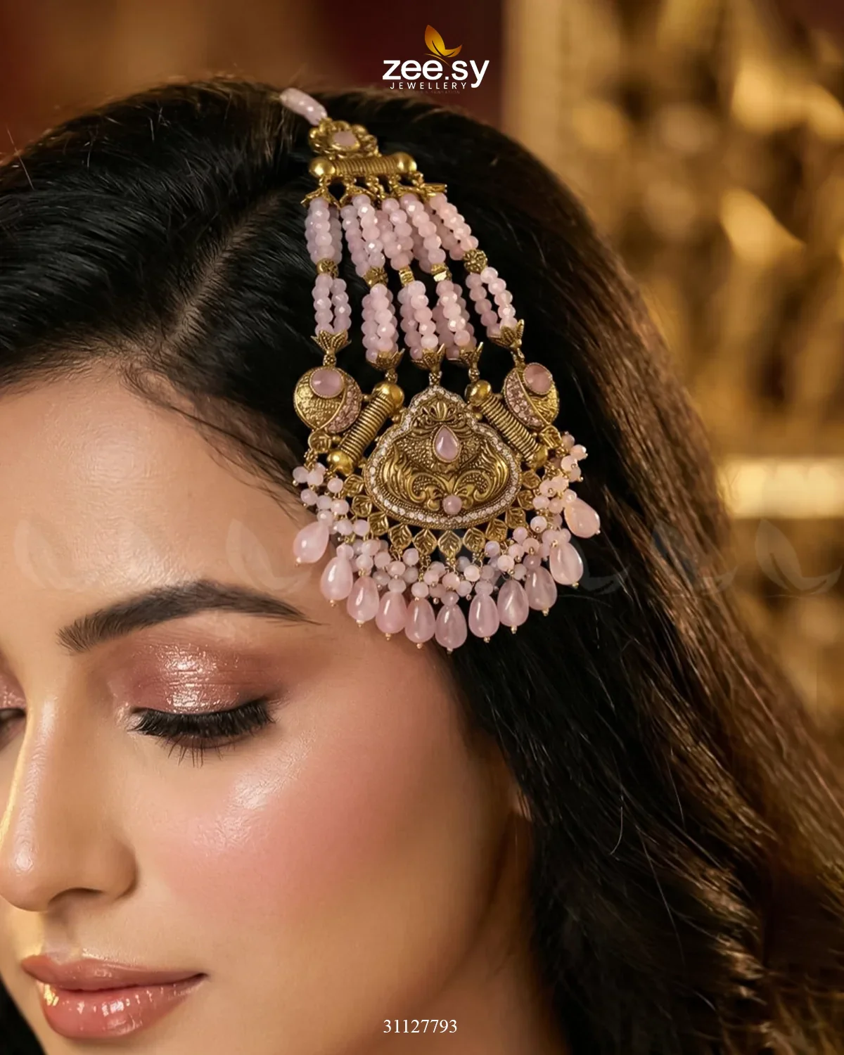Zeesy Heritage Blush Beaded Jhumar - Image 6