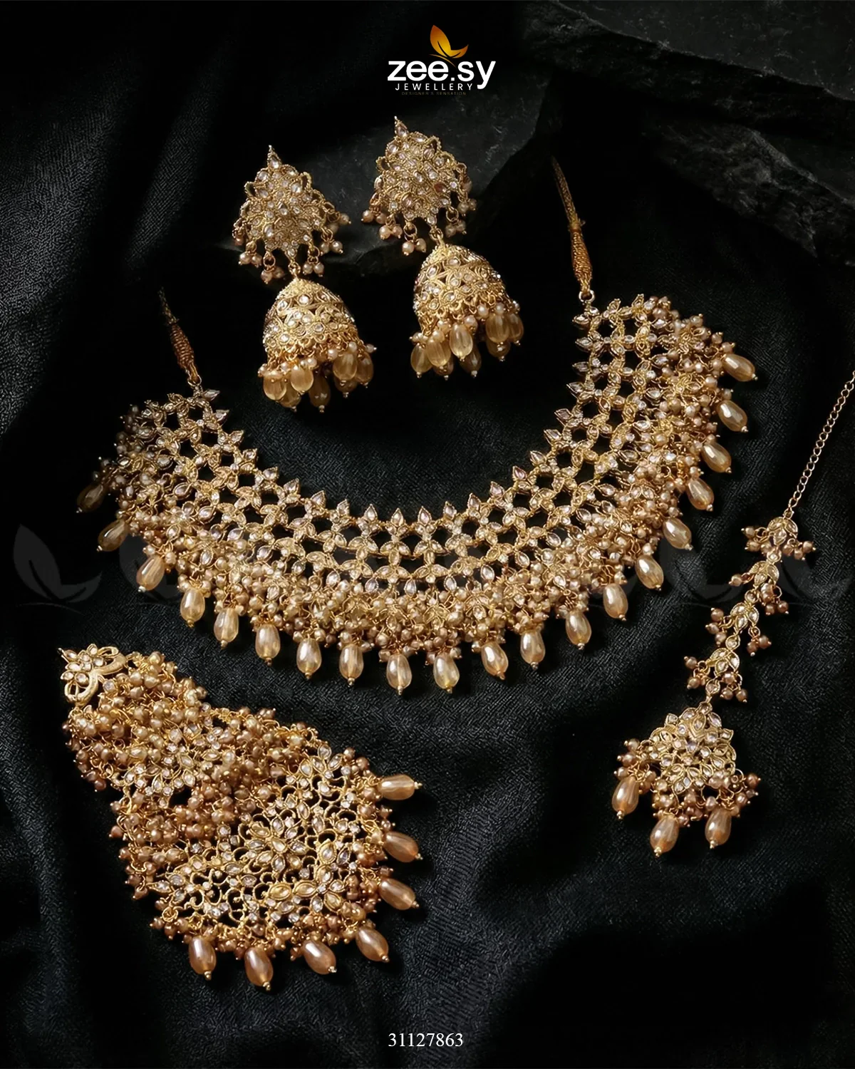 Zeesy Imperial Malachite Gems Bridal Set - Image 3