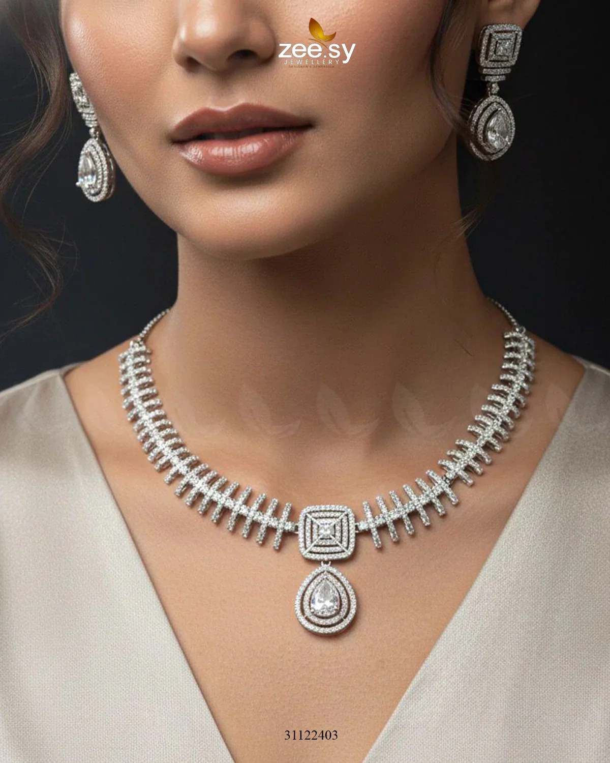 Zeesy Kavita Art Oval Crystal Necklace Set - Image 11