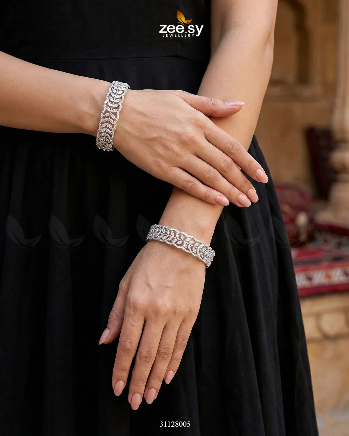 Zeesy Leaf Vine Gems Stone Bangles - Image 8