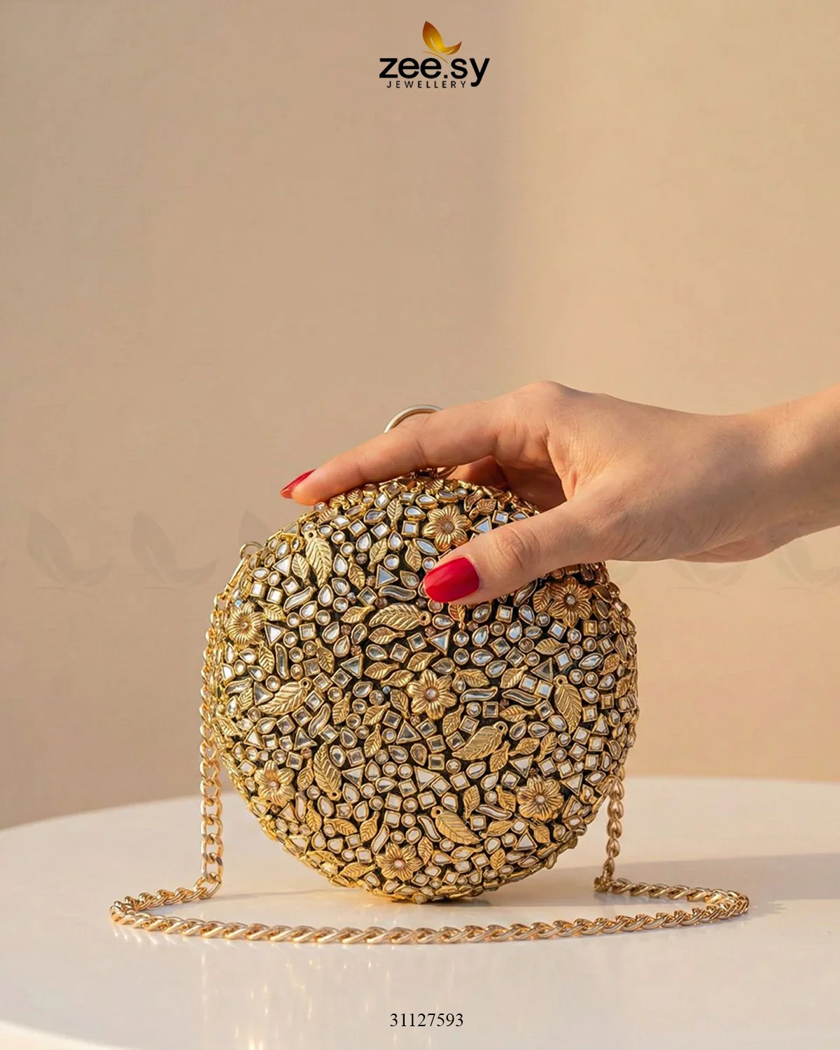 Zeesy Mahogany Leaf Embellished Clutch Bag - Image 3