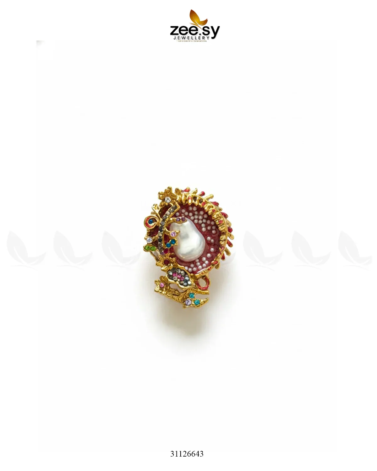 Zeesy Meenakari Cocktail Baroque Pearl Ring - Image 2