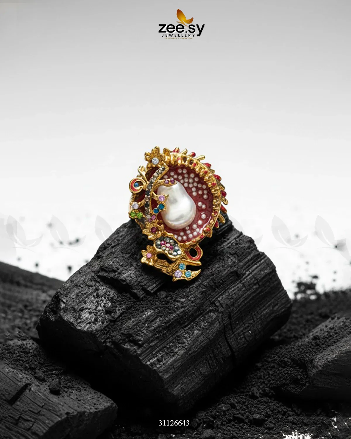 Zeesy Meenakari Cocktail Baroque Pearl Ring - Image 3