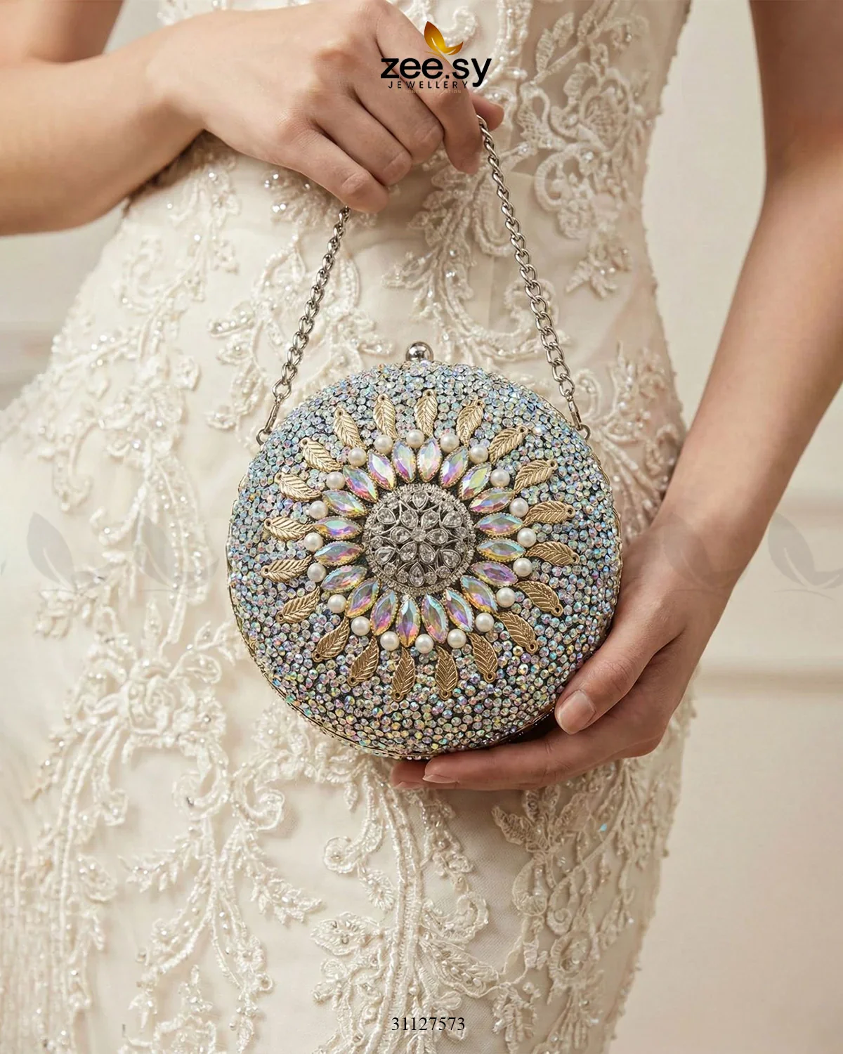 Zeesy Moonlit Iridescent Bloom Clutch Bag