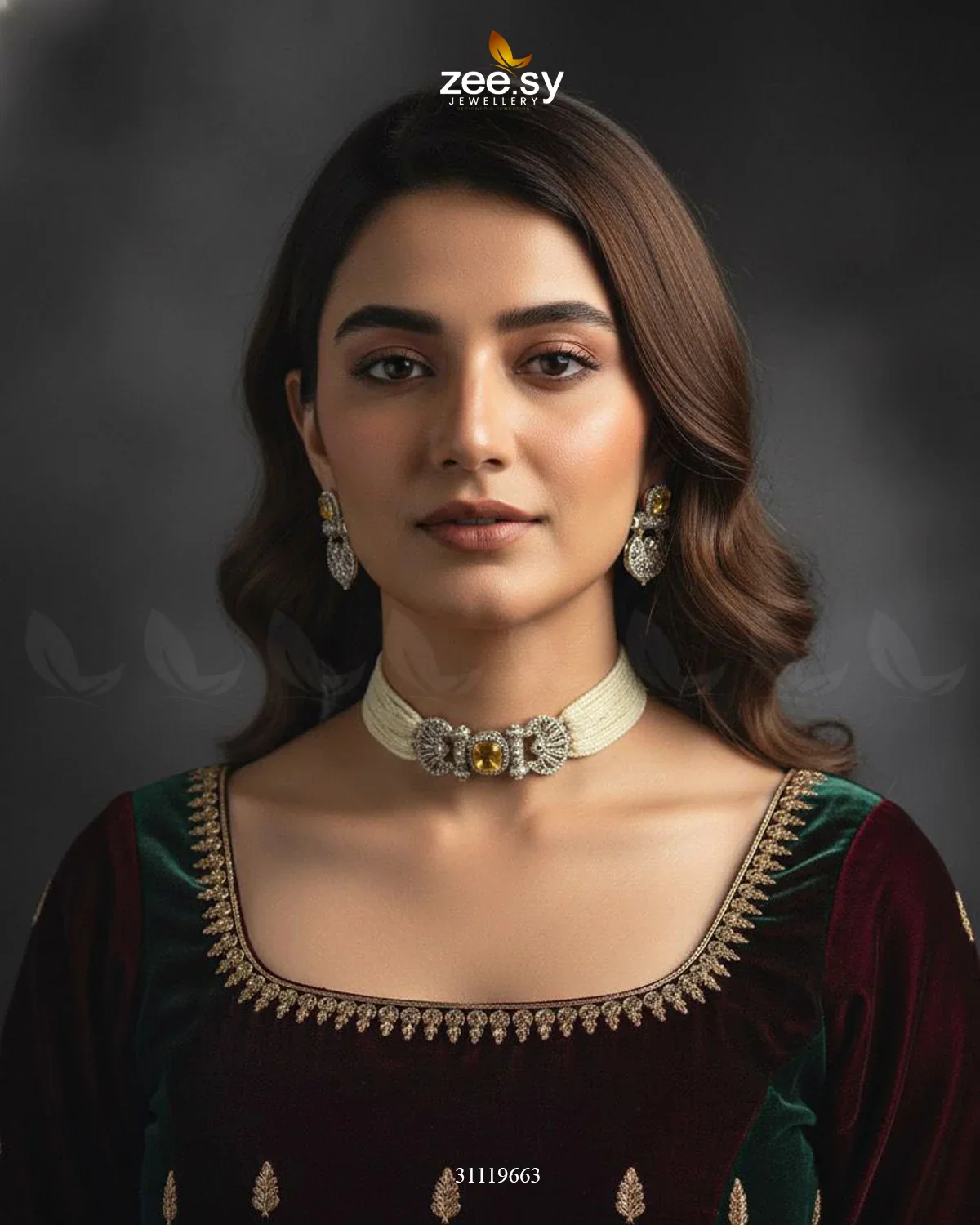 Zeesy Obelisk Rhodium Polished Choker Set - Image 15