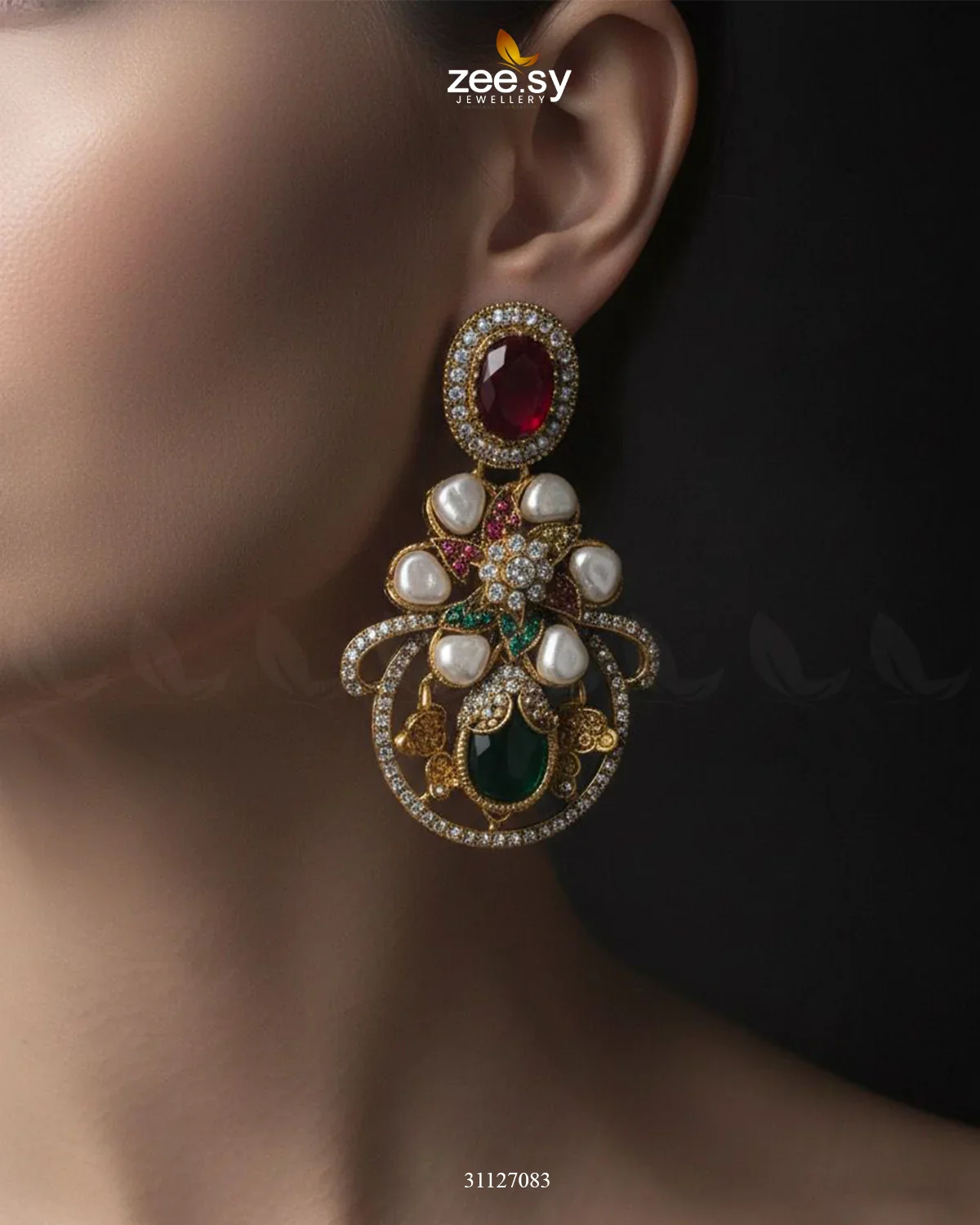 Zeesy Prismatic Floral Crystal Earrings - Image 3