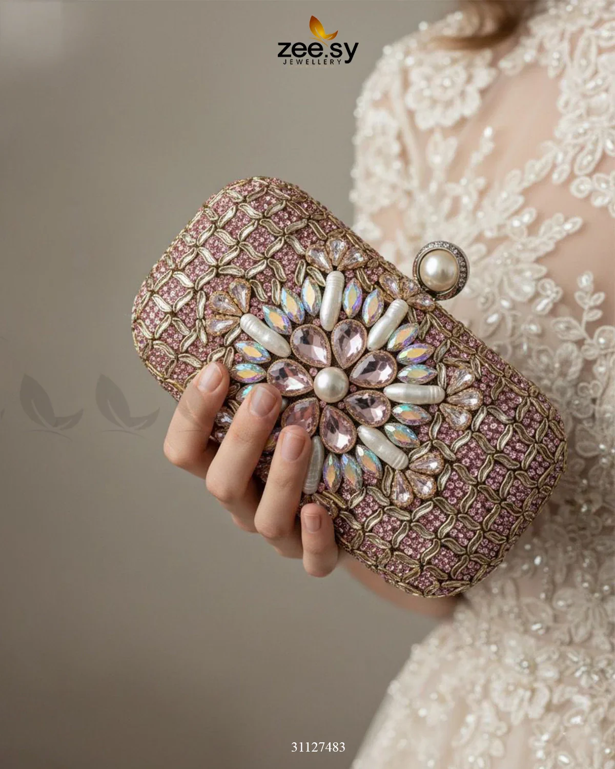 Zeesy Rose Petal Crystal Clutch Bag - Image 7