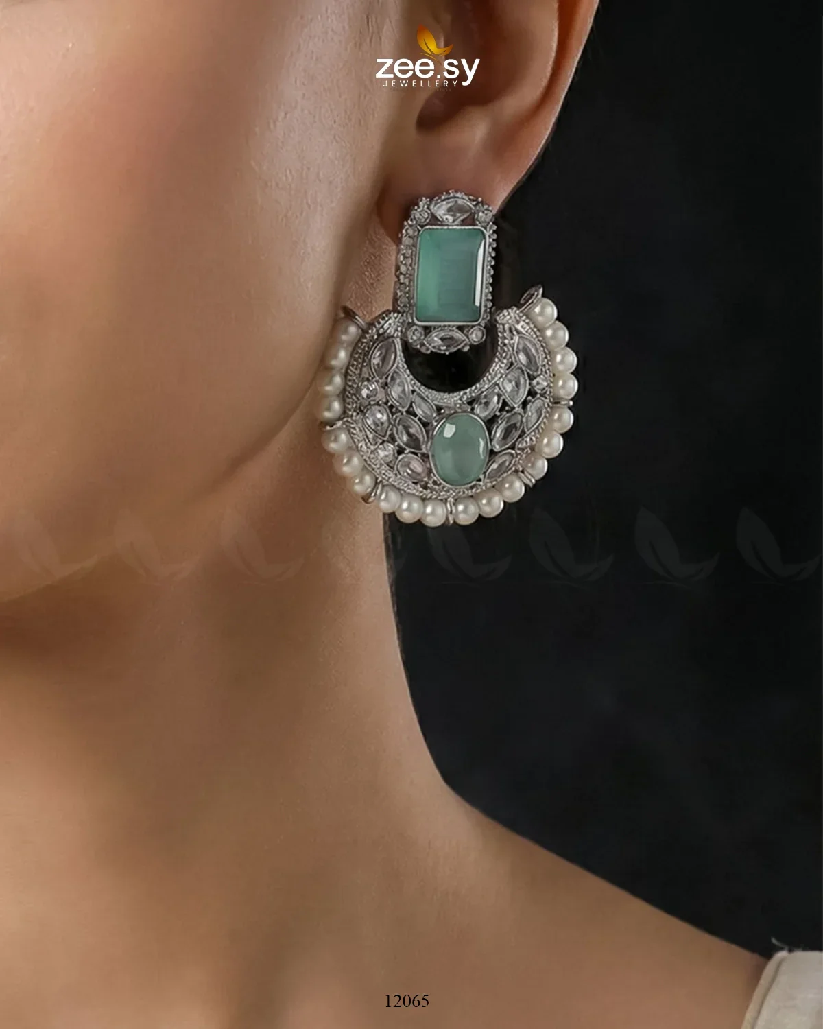 Zeesy Silver Cluster Pearl Earrings