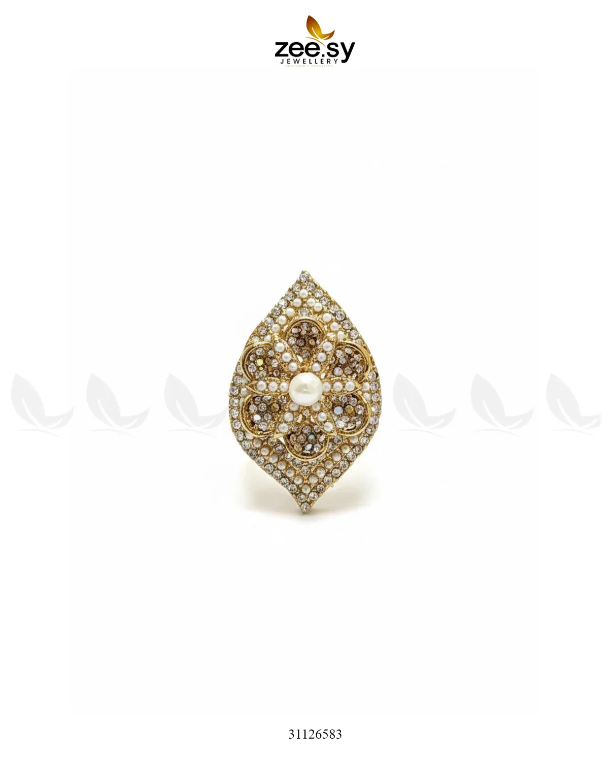 Zeesy Starlit Leaf Cluster Pave Ring - Image 2
