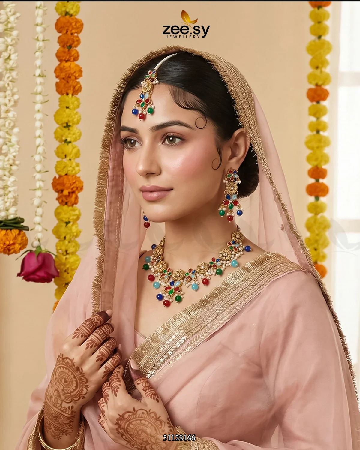 Zeesy Tulshi Antique Pearl Necklace Set - Image 3