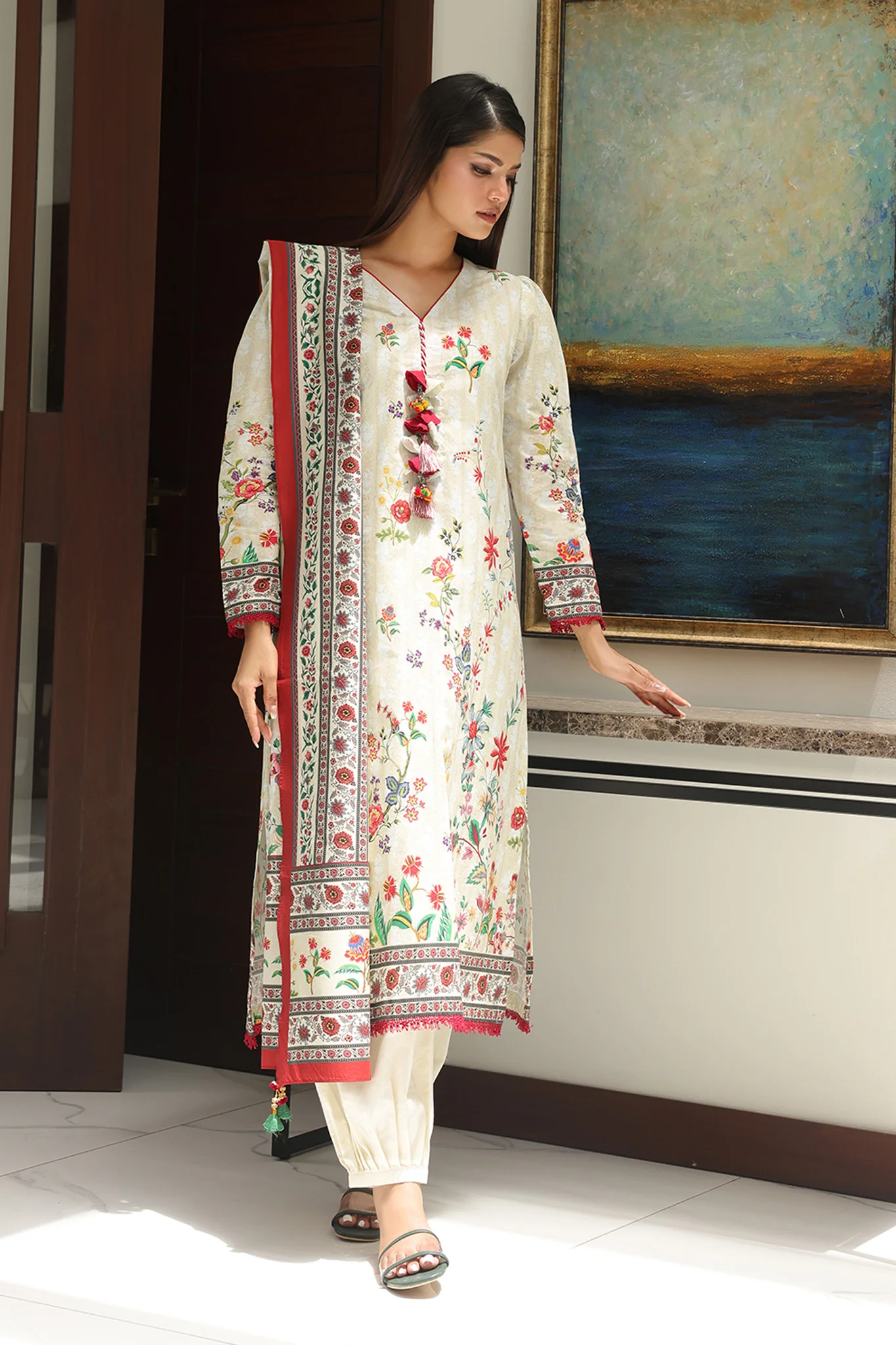 Zellbury Unstitched 3 Piece Digital Printed & Embroidered Cambric Suit-WU-044 - Image 2