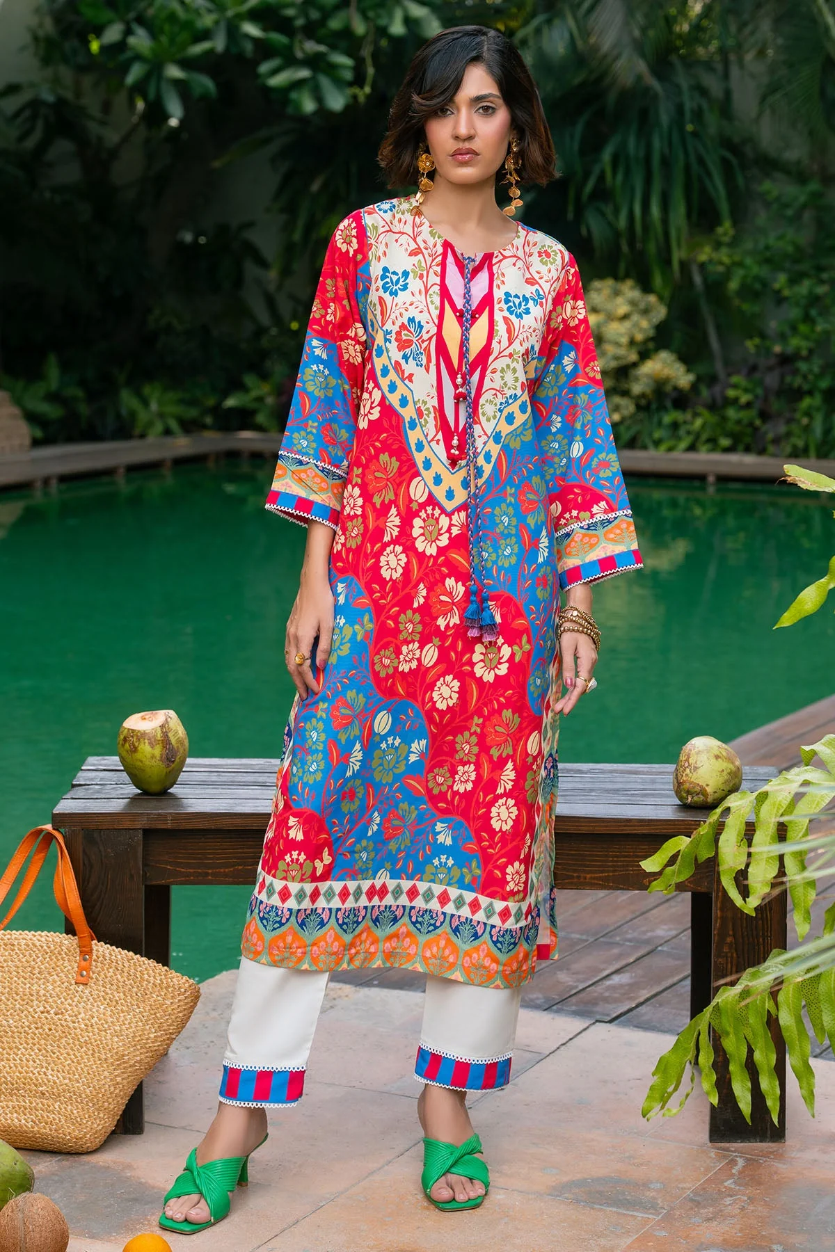 Nairah Stitched Co Ords Summer Suit-Zinnia - Image 3