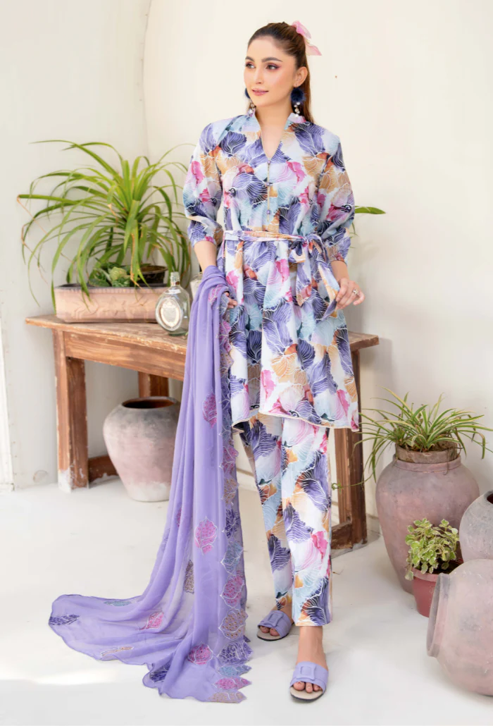 Ziva By Humdum Stitched 3 Piece Printed Lawn Suit-D08 - Image 2