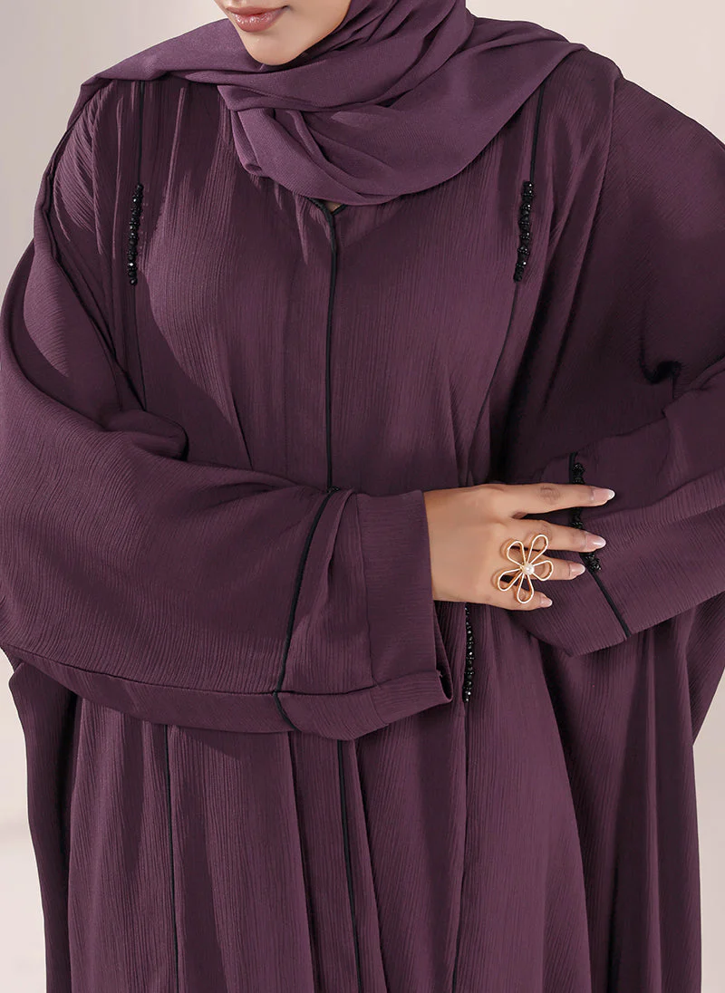 Hijab Ul Hareem Zoom Nida Hand Work Purple abaya | 0116-J-1102 - Image 2