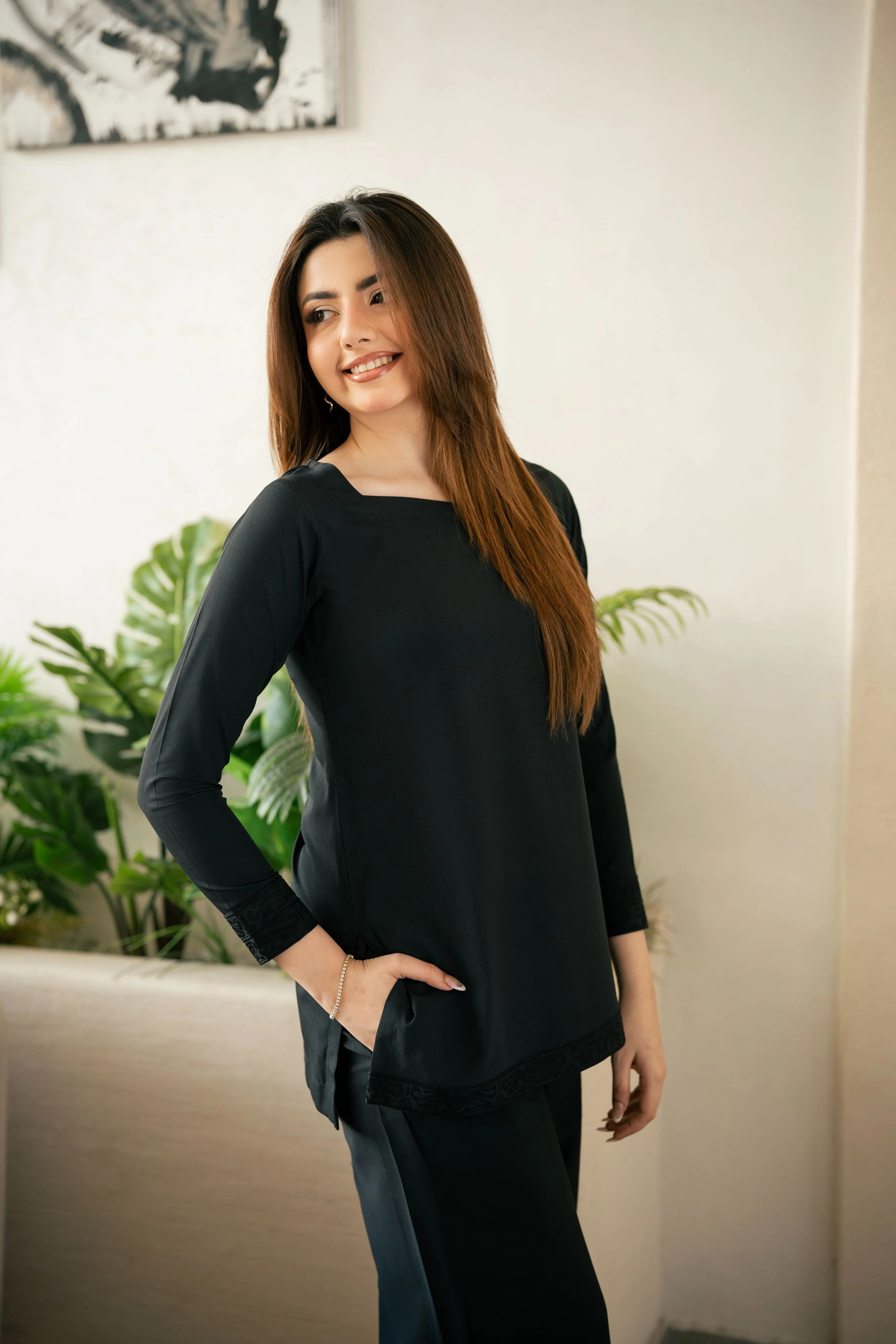 Zouj Stitched Co Ords Spring Solids Suit-Black Majesty - Image 2